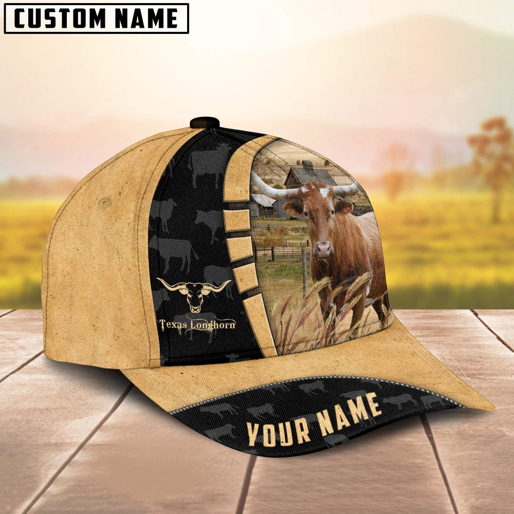 Custom Name Texas Longhorn Cattle 3D Cap, Farmer Cap, Vintage Farmer Hat, Mens Farmer Hats, Cap For Farmers