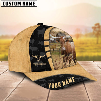 Custom Name Texas Longhorn Cattle 3D Cap, Farmer Cap, Vintage Farmer Hat, Mens Farmer Hats, Cap For Farmers