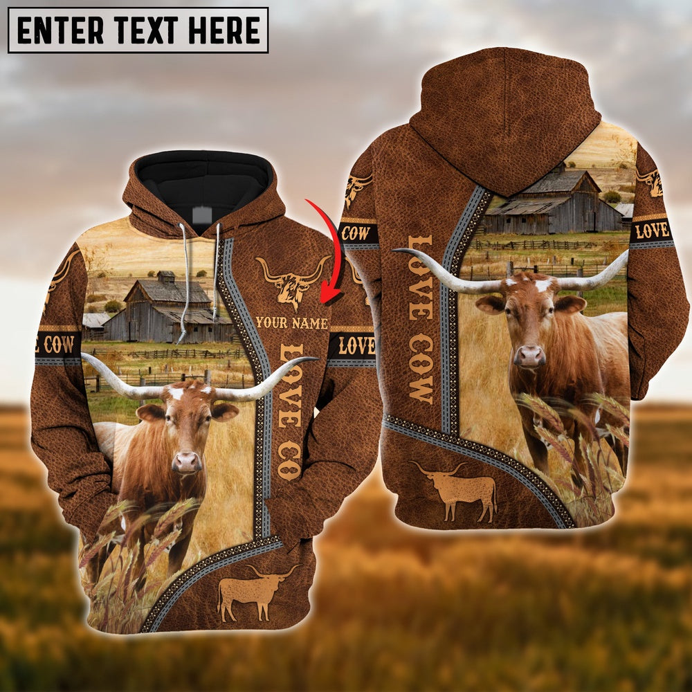 Custom Name Texas Longhorn Cattle 3D Printed Hoodie, Farmer Hoodie, Custom Farm Shirts, Farmer T Shirt