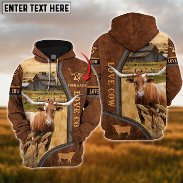 Custom Name Texas Longhorn Cattle 3D Printed Hoodie, Farmer Hoodie, Custom Farm Shirts, Farmer T Shirt