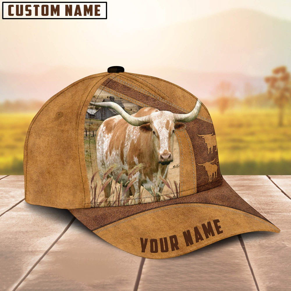 Custom Name Texas Longhorn Cattle Cap, Farmer Cap, Vintage Farmer Hat, Mens Farmer Hats, Cap For Farmers