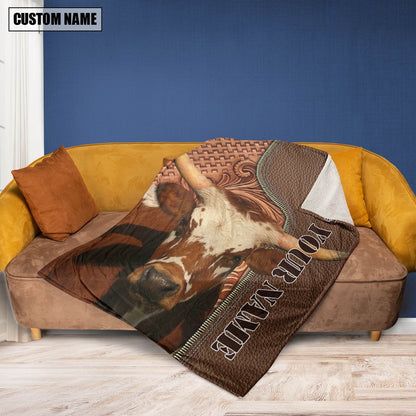 Custom Name Texas Longhorn Leather Carving Custom Name Blanket, Farm Blanket, Farm Animal Blanket