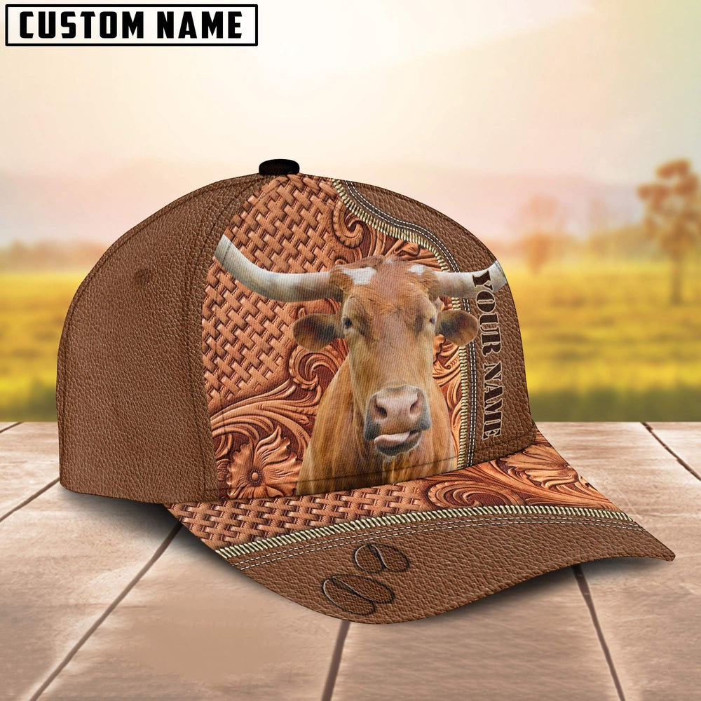 Custom Name Texas Longhorn Leather Carving Patterns Cap, Farmer Cap, Vintage Farmer Hat, Mens Farmer Hats, Cap For Farmers