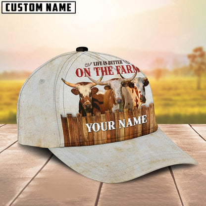Custom Name Texas Longhorn On The Farm Cattle Cap, Farmer Cap, Vintage Farmer Hat, Mens Farmer Hats, Cap For Farmers
