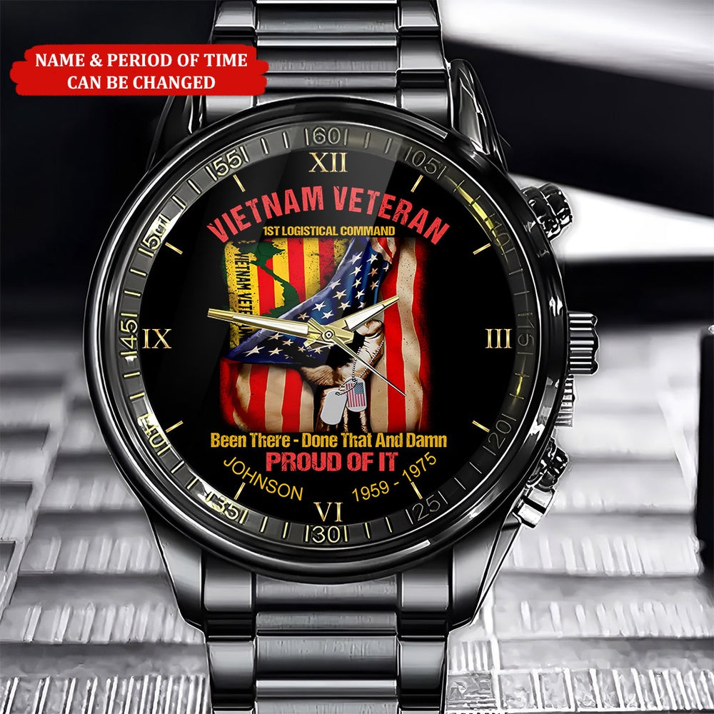 Custom Name Time 1st Logistical Command Vietnam Veteran Business Watch, Military Watch, Military Watches For Men, Fathers Watches