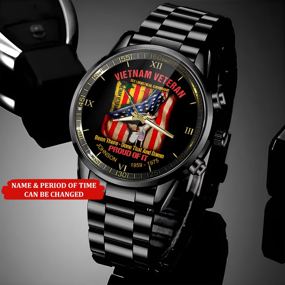 Custom Name Time 1st Logistical Command Vietnam Veteran Business Watch, Military Watch, Military Watches For Men, Fathers Watches