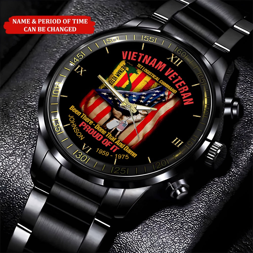 Custom Name Time 1st Logistical Command Vietnam Veteran Business Watch, Military Watch, Military Watches For Men, Fathers Watches