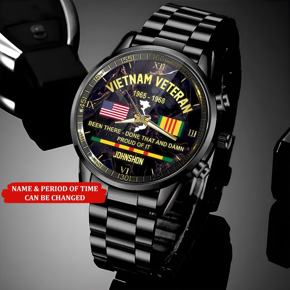 Custom Name Time Done That And Damn Proud Of It Vietnam Veteran Watch, Military Watch, Military Watches For Men, Fathers Watches