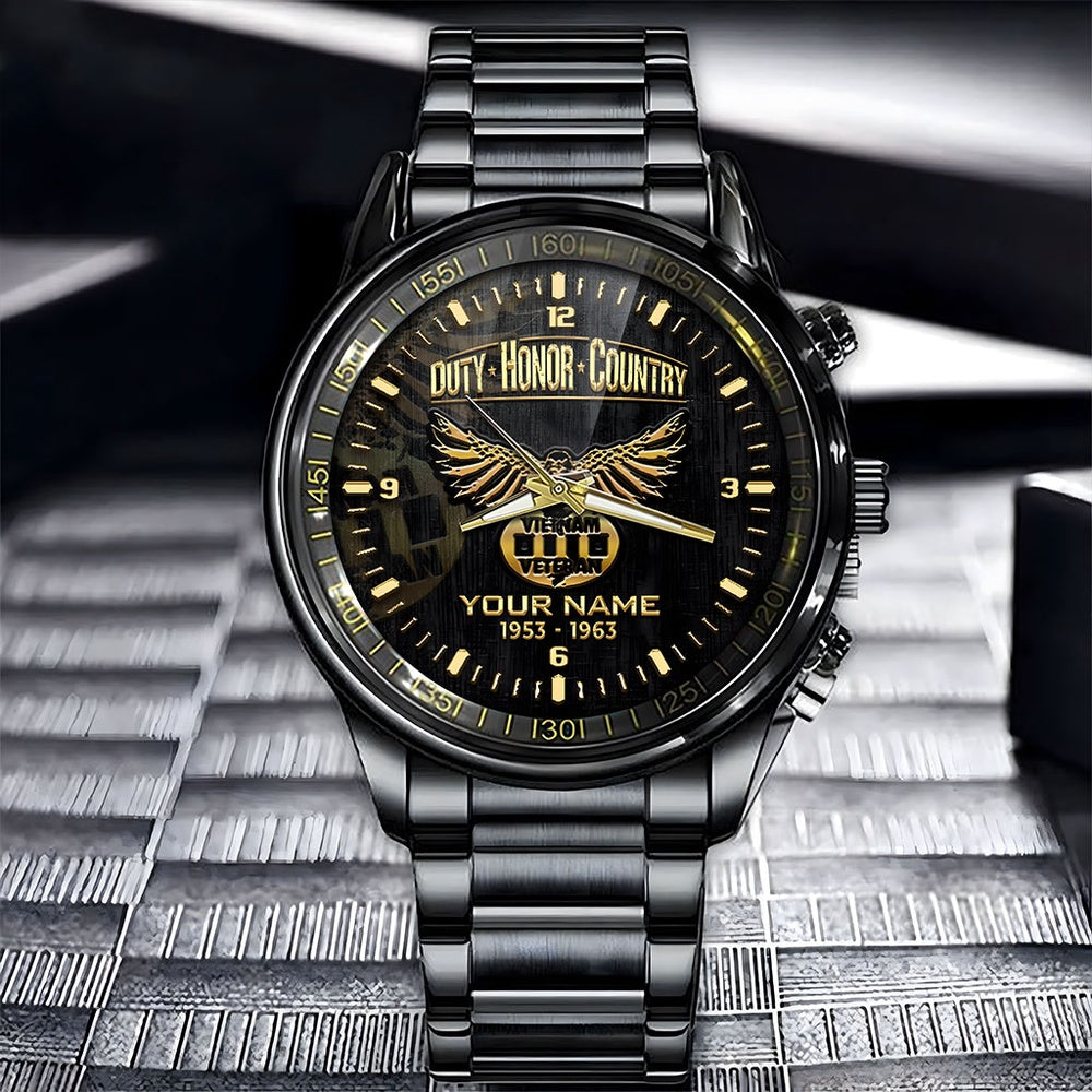 Custom Name Time Duty Honor Country Vietnam Veteran Business Watch, Military Watch, Military Watches For Men, Fathers Watches