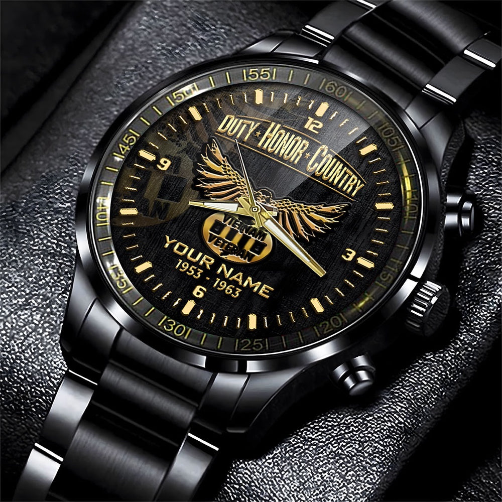 Custom Name Time Duty Honor Country Vietnam Veteran Business Watch, Military Watch, Military Watches For Men, Fathers Watches
