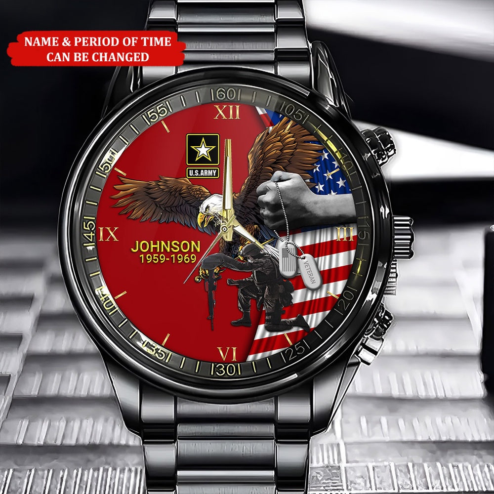 Custom Name Time Eagle America Flag Us Army Veteran Business Watch, Military Watch, Military Watches For Men, Fathers Watches