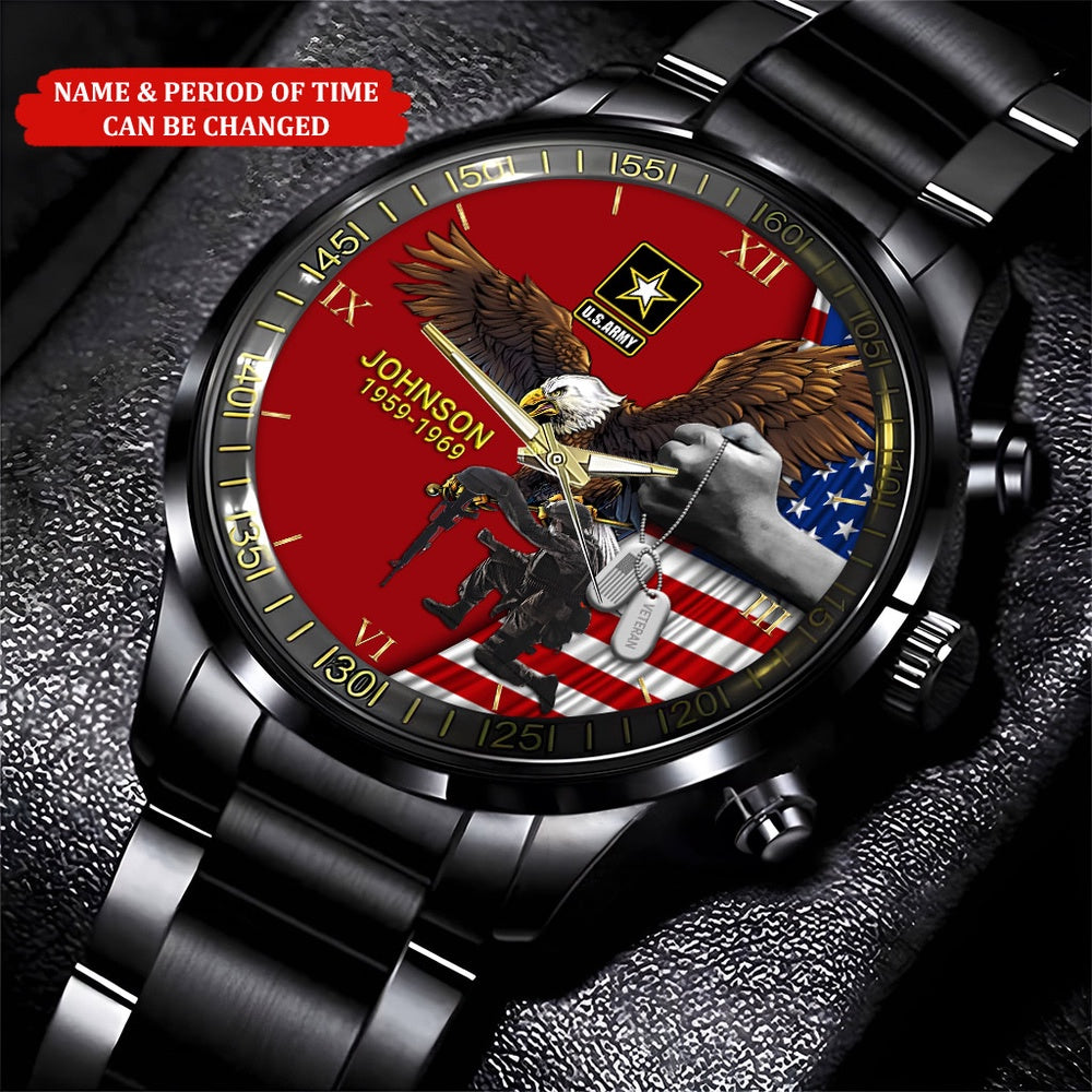 Custom Name Time Eagle America Flag Us Army Veteran Business Watch, Military Watch, Military Watches For Men, Fathers Watches