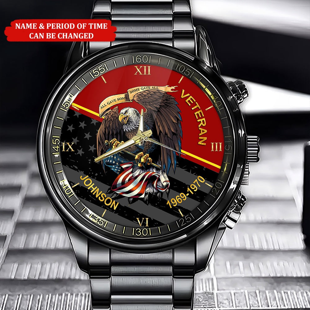 Custom Name Time Eagle America Flag Veteran Business Watch, Military Watch, Military Watches For Men, Fathers Watches