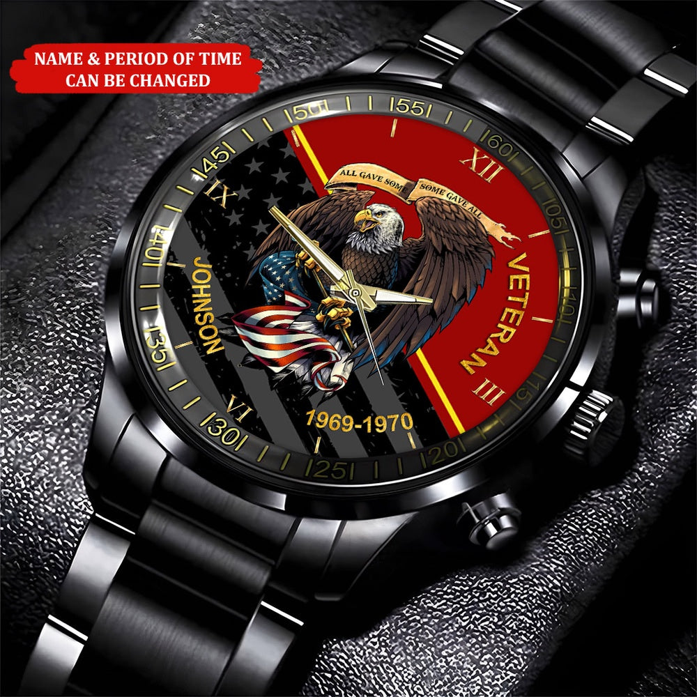 Custom Name Time Eagle America Flag Veteran Business Watch, Military Watch, Military Watches For Men, Fathers Watches