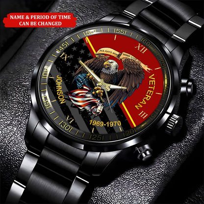 Custom Name Time Eagle America Flag Veteran Business Watch, Military Watch, Military Watches For Men, Fathers Watches