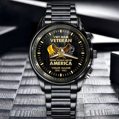 Custom Name Time Proud To Have Served America Vietnam Veteran Business Watch, Military Watch, Military Watches For Men, Fathers Watches