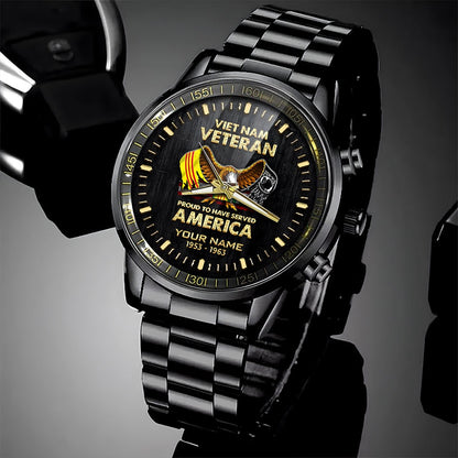 Custom Name Time Proud To Have Served America Vietnam Veteran Business Watch, Military Watch, Military Watches For Men, Fathers Watches