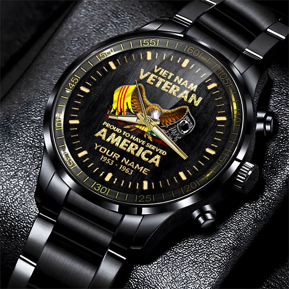 Custom Name Time Proud To Have Served America Vietnam Veteran Business Watch, Military Watch, Military Watches For Men, Fathers Watches