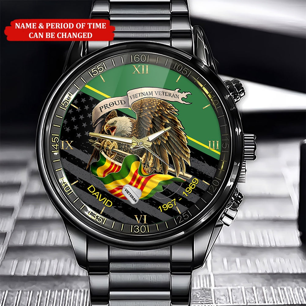 Custom Name Time Pround Vietnam Veteran Watch, Military Watch, Military Watches For Men, Fathers Watches