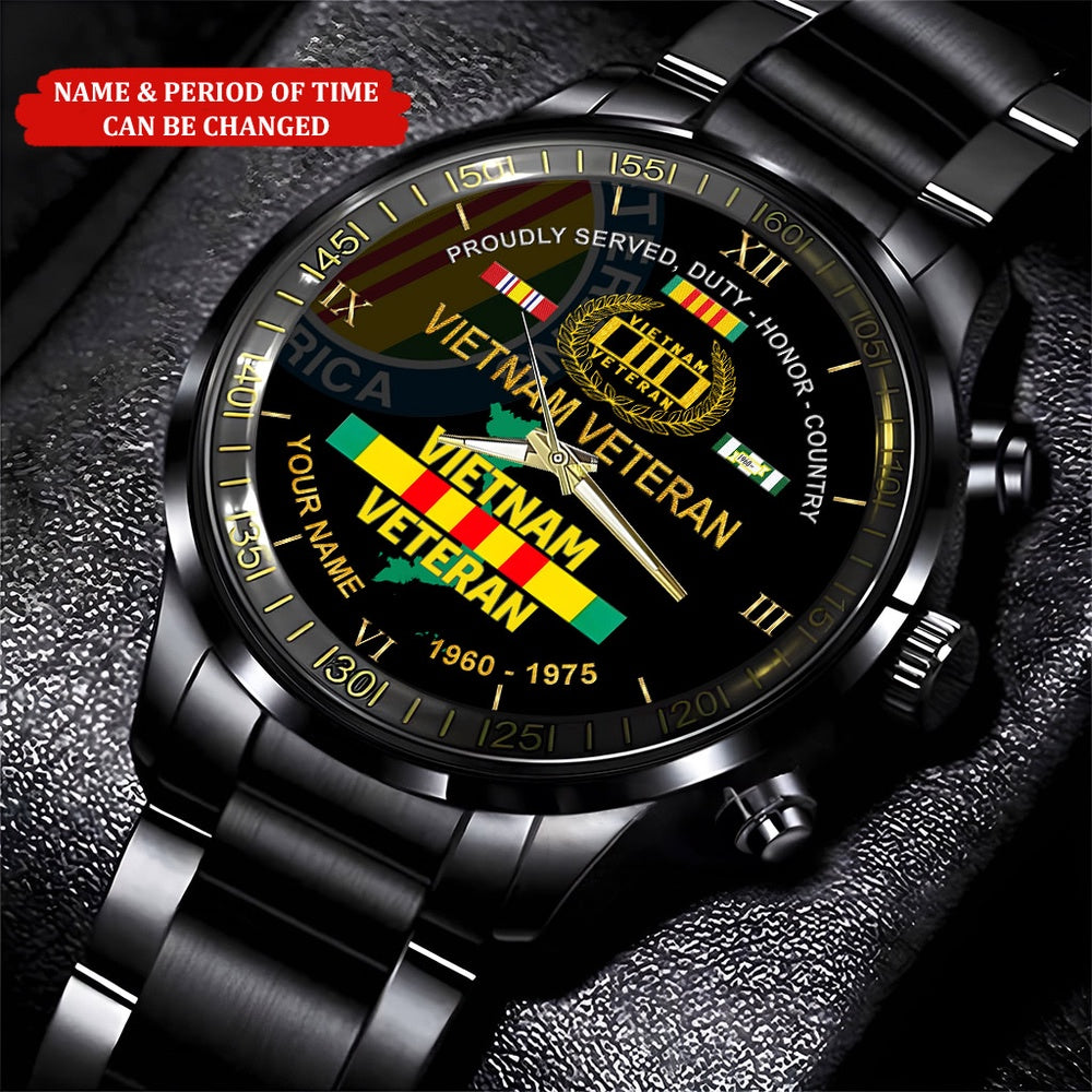 Custom Name Time Vietnam Veteran Business Watch, Military Watch, Military Watches For Men, Fathers Watches