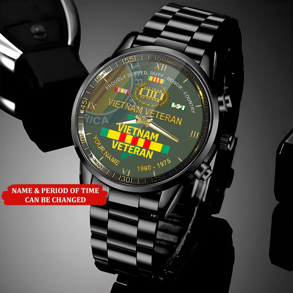Custom Name Time Vietnam Veteran Business Watch, Military Watch, Military Watches For Men, Fathers Watches