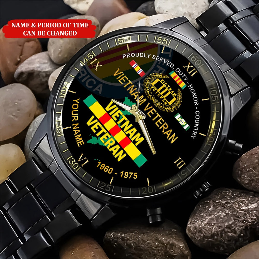Custom Name Time Vietnam Veteran Business Watch, Military Watch, Military Watches For Men, Fathers Watches