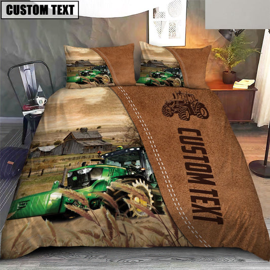 Custom Name Tractor Cattle Brown Bedding Set, Farm Bedding Set, Farmhouse Bedding Set
