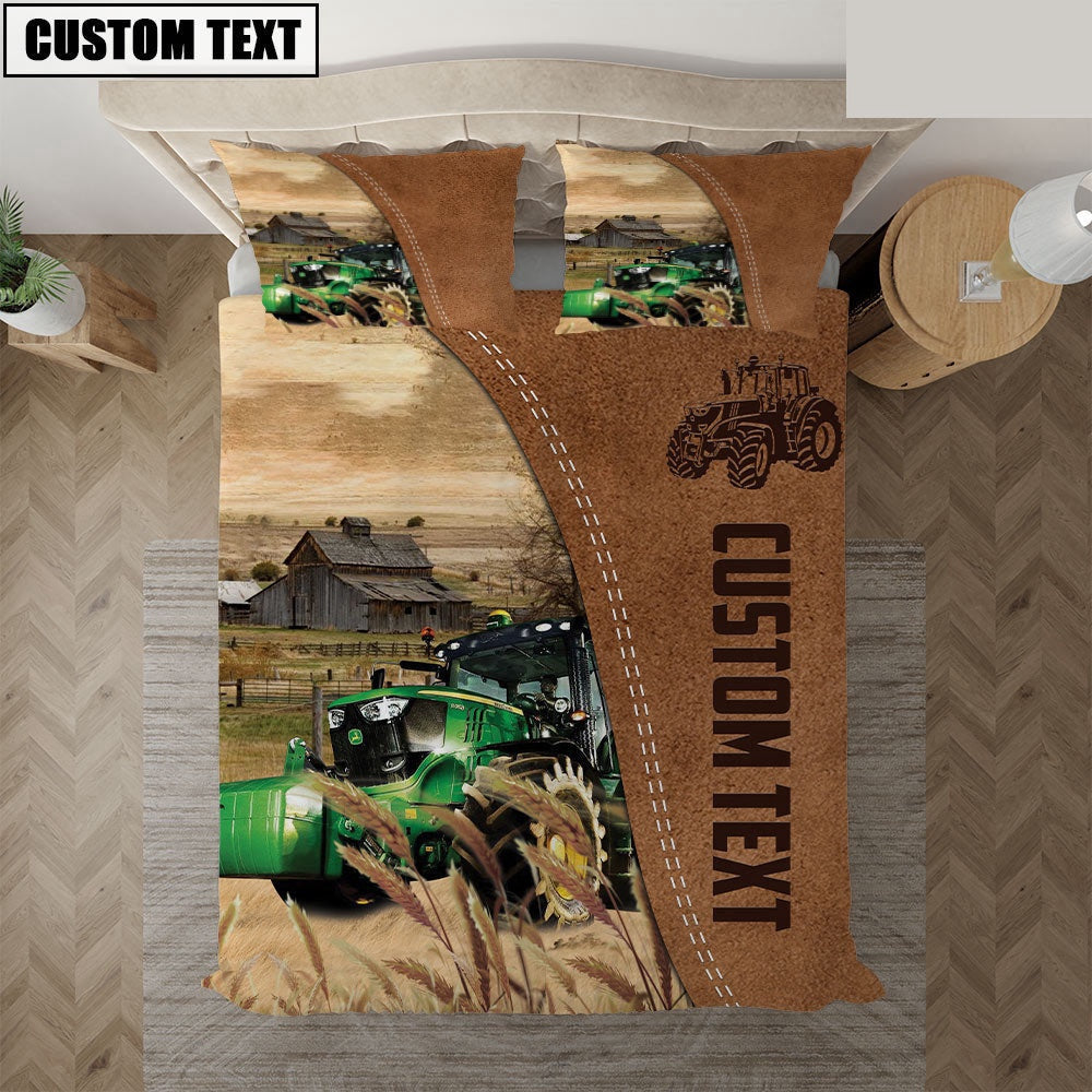Custom Name Tractor Cattle Brown Bedding Set, Farm Bedding Set, Farmhouse Bedding Set