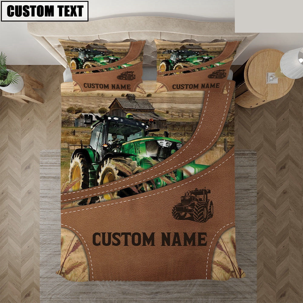 Custom Name Tractor On Farm Bedding Set, Farm Bedding Set, Farmhouse Bedding Set
