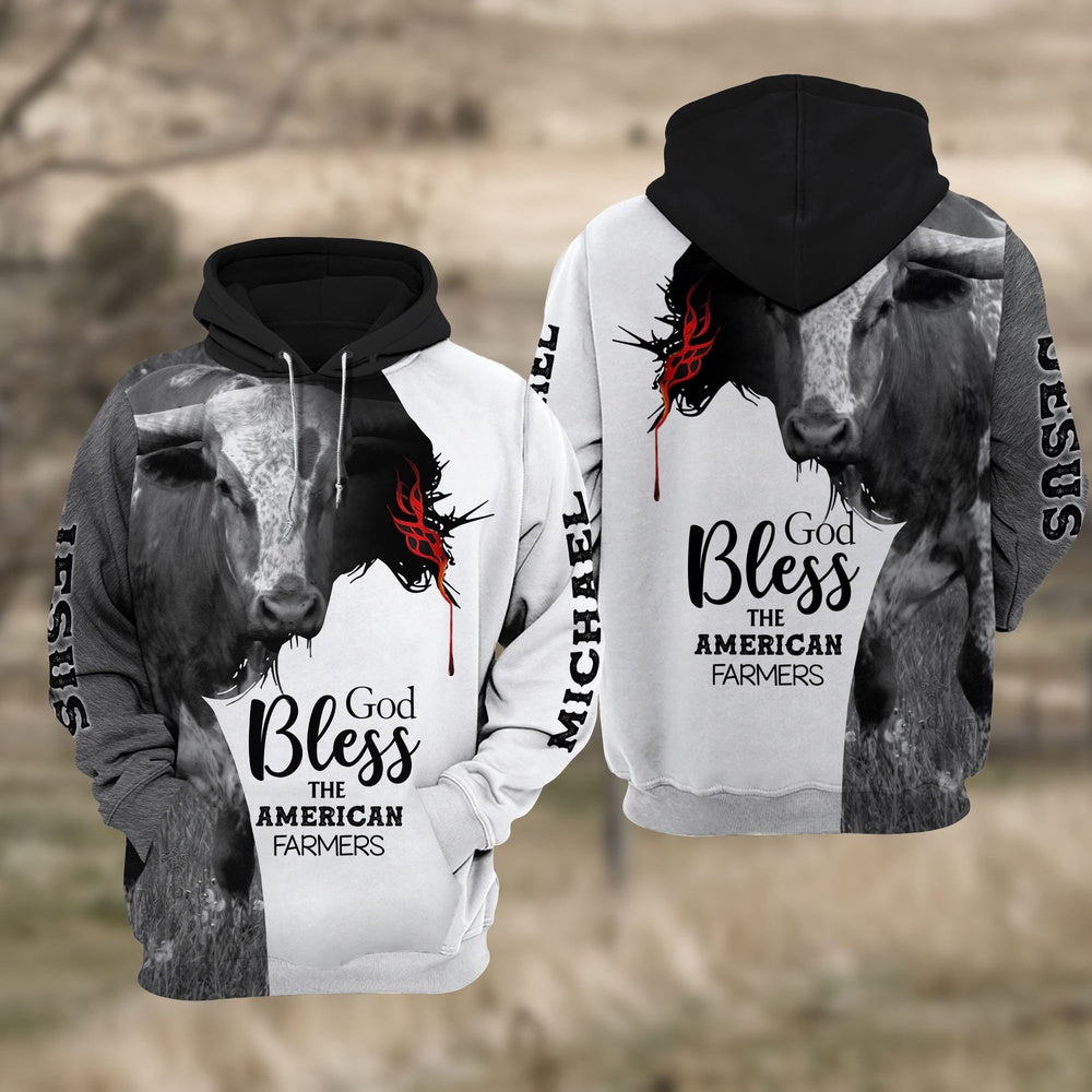 Custom Name Tx-LongHorn Cattle Jesus Hoodie, Farmer Hoodie, Custom Farm Shirts, Farmer T Shirt