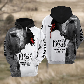 Custom Name Tx-LongHorn Cattle Jesus Hoodie, Farmer Hoodie, Custom Farm Shirts, Farmer T Shirt