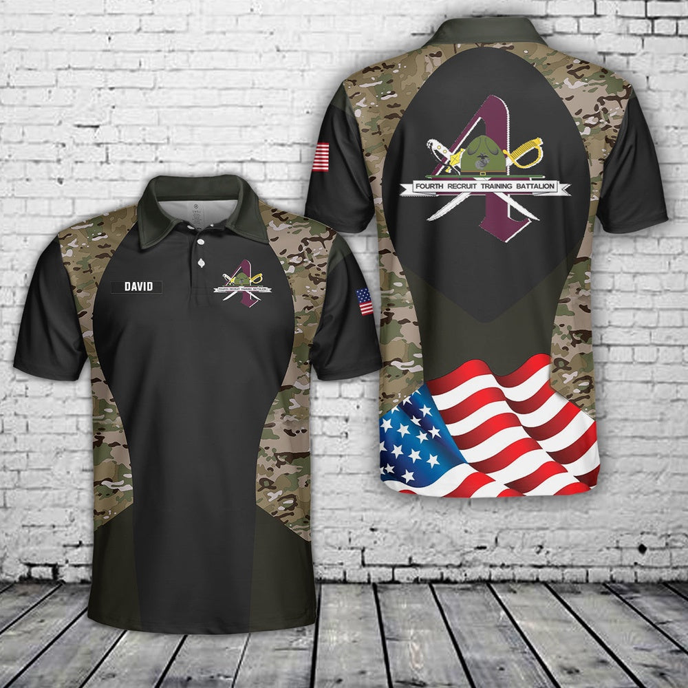 Custom Name USMC 4th Recruit Training Battalion Polo Shirt, Veteran Polo Shirt