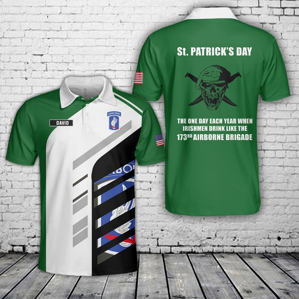 Custom Name US Army 173rd Airborne St Patrick's Day Polo Shirt, Veteran Polo Shirt