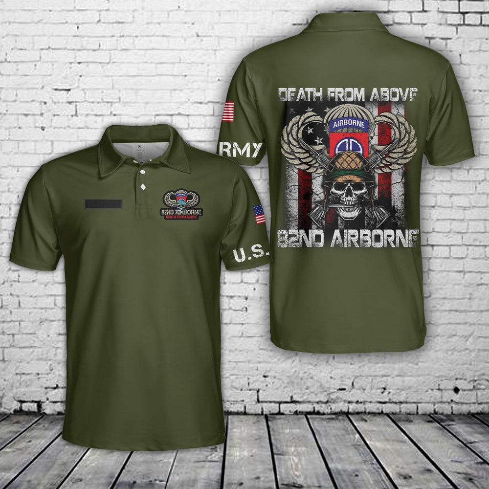 Custom Name US Army Death From Above 82nd Airborne Division Polo Shirt, Veteran Polo Shirt