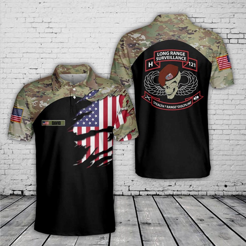 Custom Name US Army H121 Long Range Surveillance Polo Shirt, Veteran Polo Shirt