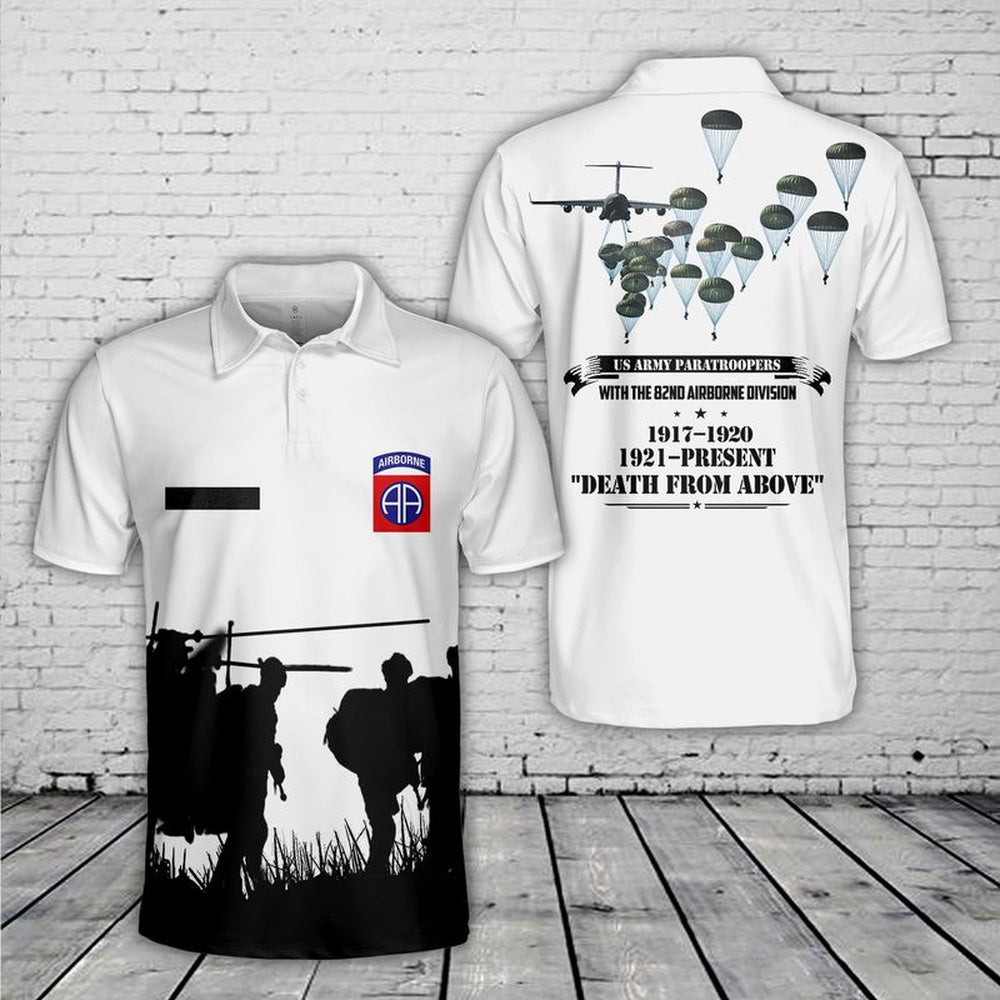 Custom Name US Army Paratroopers With The 82nd Airborne Division Parachute Polo Shirt, Veteran Polo Shirt