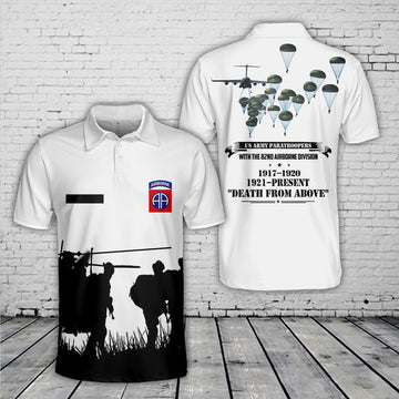 Custom Name US Army Paratroopers With The 82nd Airborne Division Parachute Polo Shirt, Veteran Polo Shirt