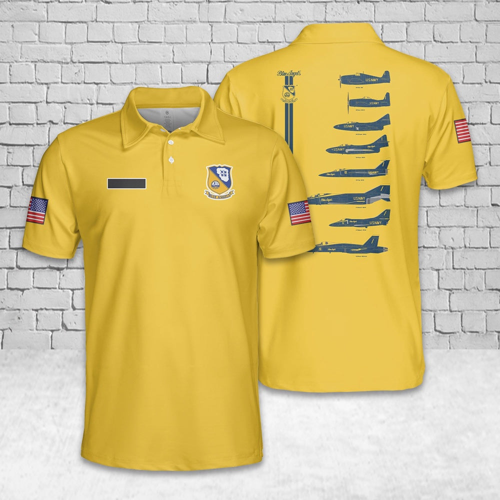 Custom Name US Navy Blue Angels History Polo Shirt 3D, Veteran Polo Shirt