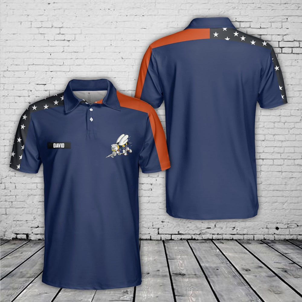 Custom Name US Navy Seabee Polo Shirt, Veteran Polo Shirt