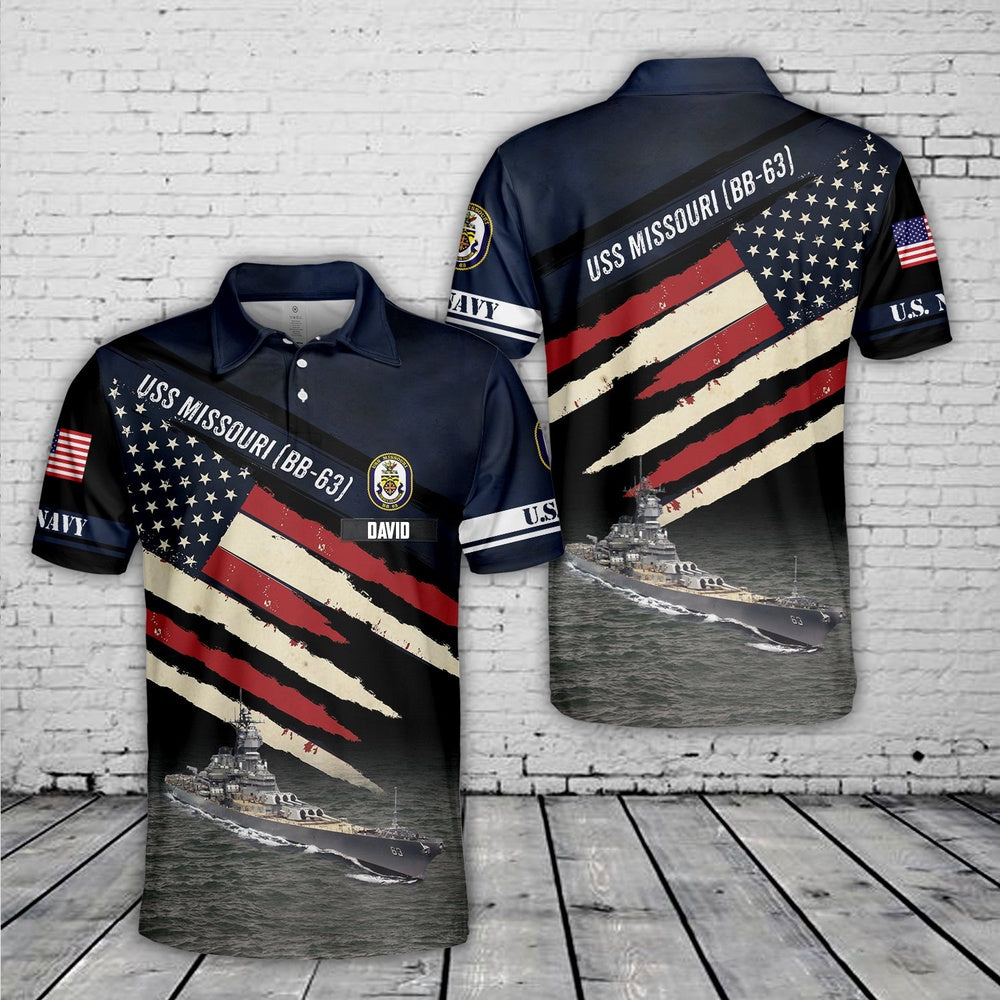 Custom Name US Navy USS Missouri (BB-63) Polo Shirt, Veteran Polo Shirt