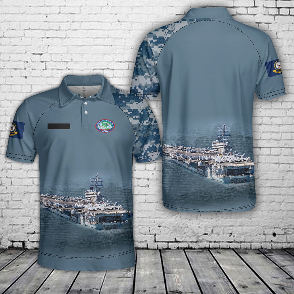 Custom Name US Navy USS Ronald Reagan (CVN-76) Polo Shirt, Veteran Polo Shirt