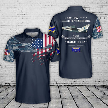 Custom Name US Navy VFA-82, Strike Fighter Squadron 82 Marauders A-7C AOP Polo Shirt, Veteran Polo Shirt