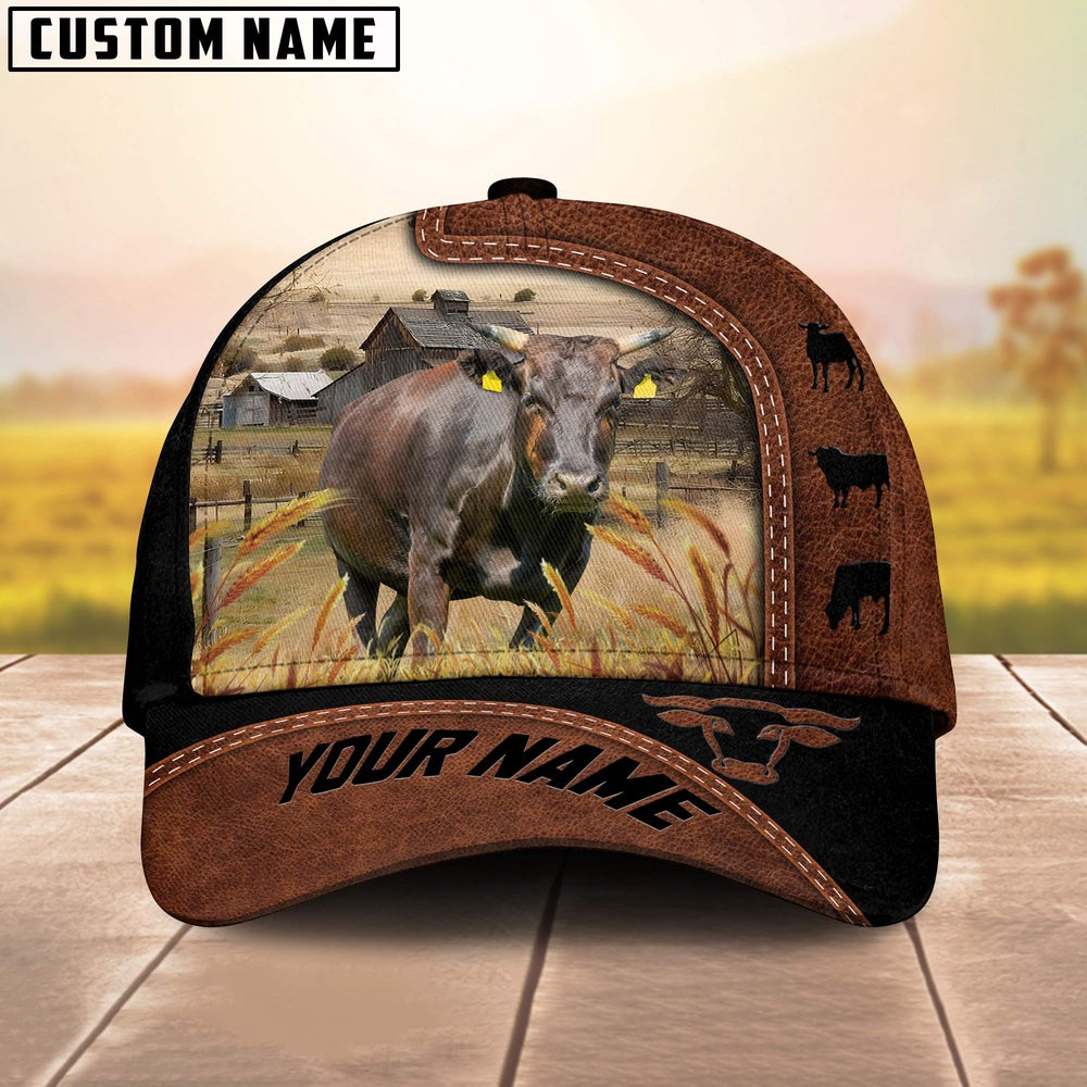 Custom Name Wagyu Brown Black Leather Pattern Cap, Farmer Cap, Vintage Farmer Hat, Mens Farmer Hats, Cap For Farmers