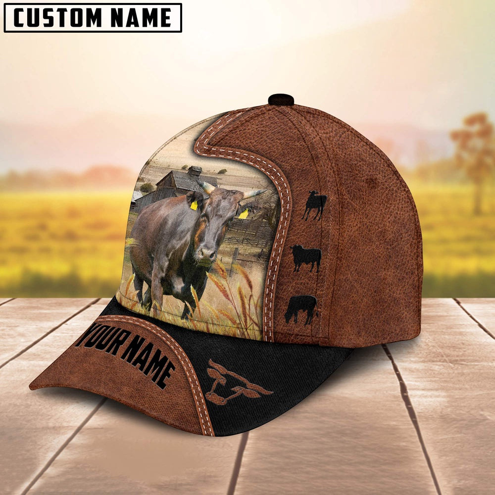 Custom Name Wagyu Brown Black Leather Pattern Cap, Farmer Cap, Vintage Farmer Hat, Mens Farmer Hats, Cap For Farmers