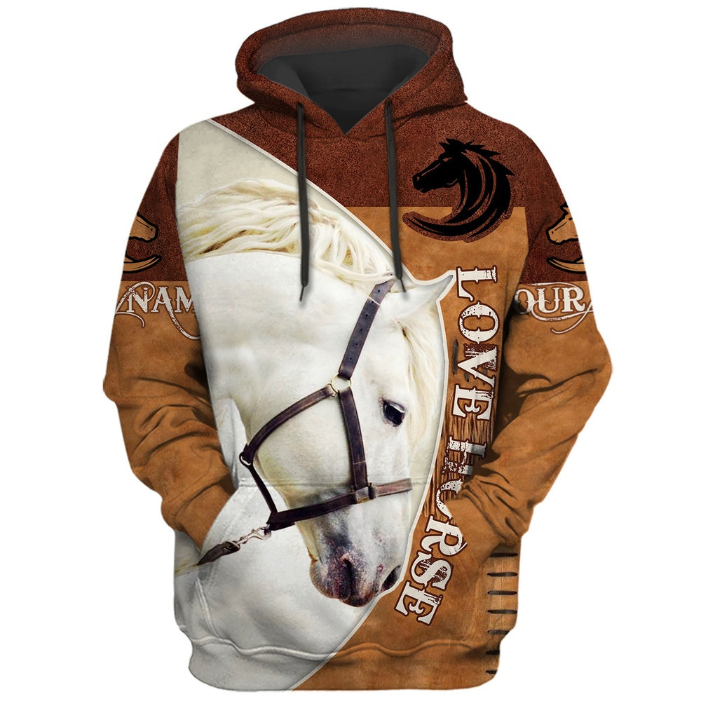 Custom Name White Horse Lover 3D Hoodie, Farmer Hoodie, Custom Farm Shirts, Farmer T Shirt