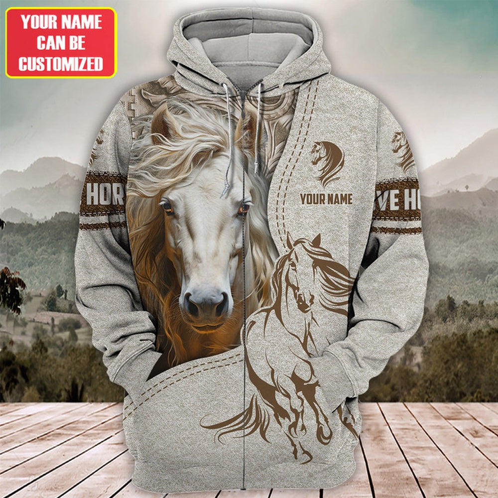 Custom Name White Horse Lovers 3D Hoodie, Farmer Hoodie, Custom Farm Shirts, Farmer T Shirt