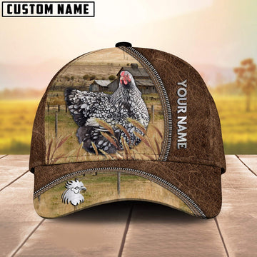 Custom Name Wyandotte Chicken Brown Leather Pattern Cap, Farmer Cap, Vintage Farmer Hat, Mens Farmer Hats, Cap For Farmers