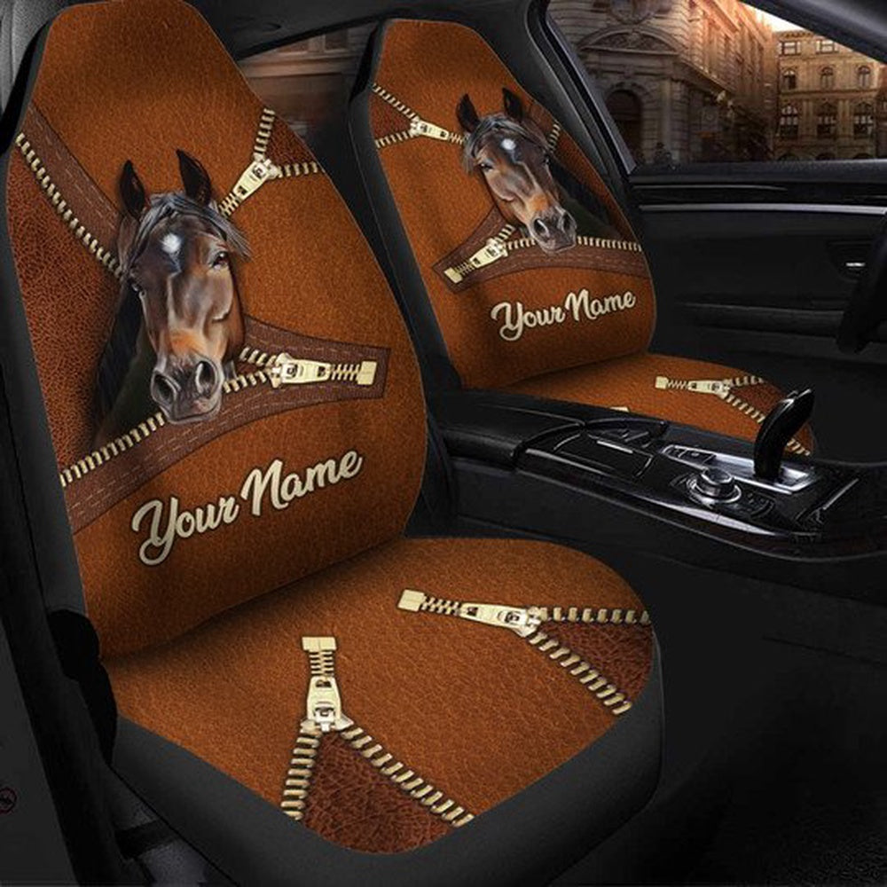 Custom Name Zipper Horse Car Seat Cover, Car Seat Cover, Farm Car Seat Cover, Pet Seat Covers