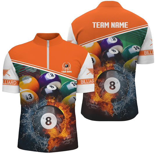 Custom Orange Billiard 8 Ball In Water Fire Jersey Shirts, Billiard Player Gifts, Billiard Team Jersey Shirt