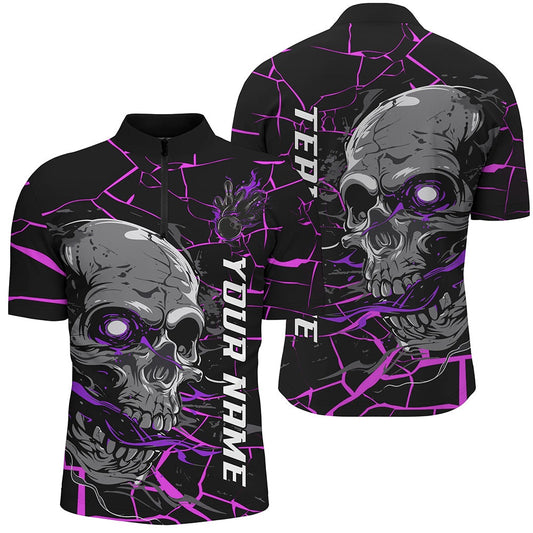 Custom Purple And Pink Halloween Skull Bowling Shirts For Men, Outfit Bowling For Team , Bowling Jersey Shirt